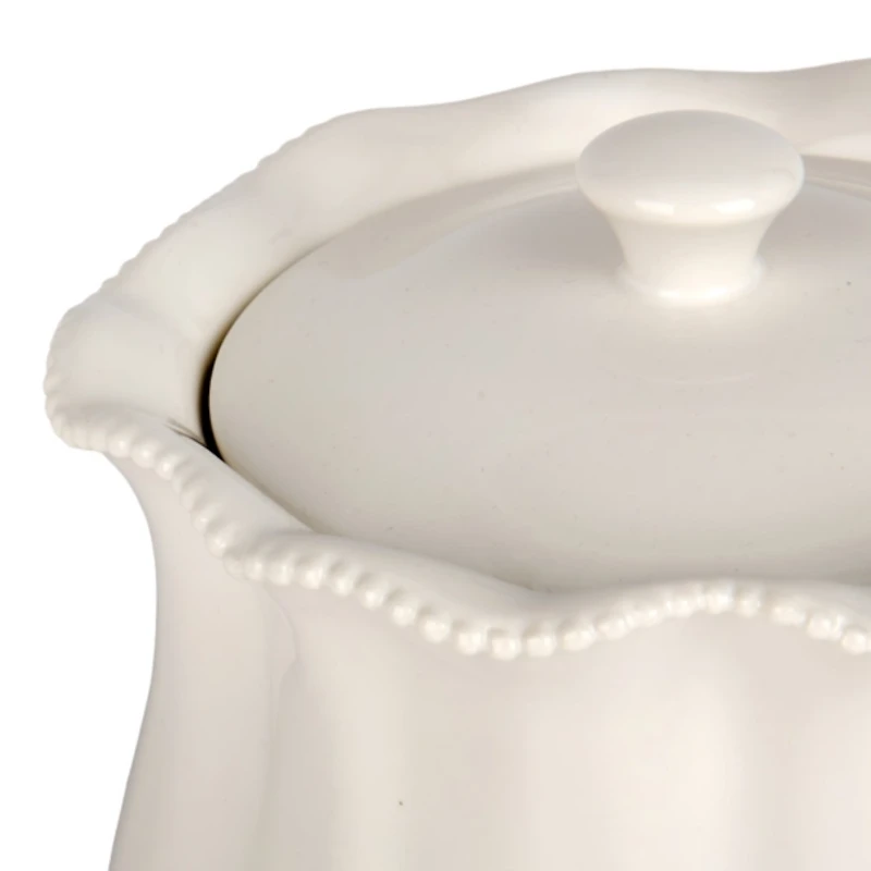 Small White Wavy Beaded Canister