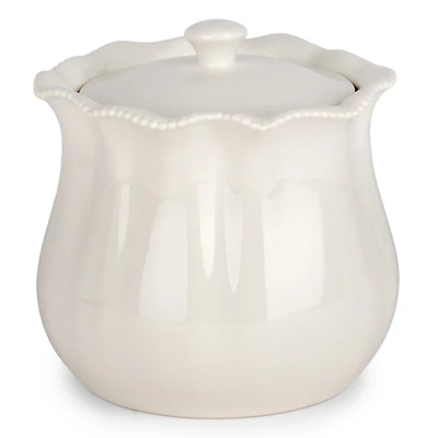 Small White Wavy Beaded Canister