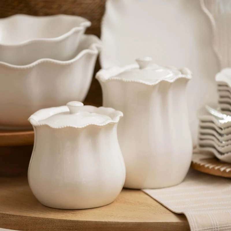 Large White Wavy Beaded Canister