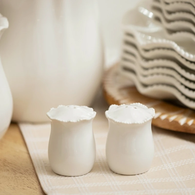 White Wavy Beaded Salt and Pepper Shaker Set