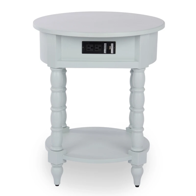 Palmer Mist Blue Wood Round Charging End Table