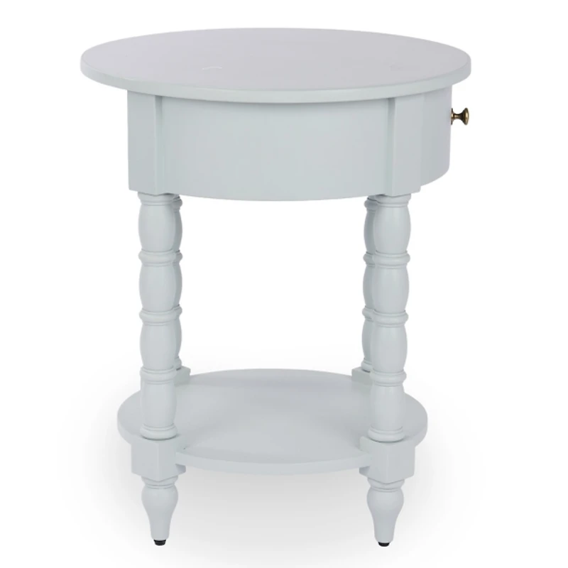 Palmer Mist Blue Wood Round Charging End Table