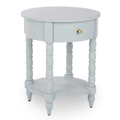Palmer Mist Blue Wood Round Charging End Table