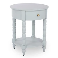 Palmer Mist Blue Wood Round Charging End Table