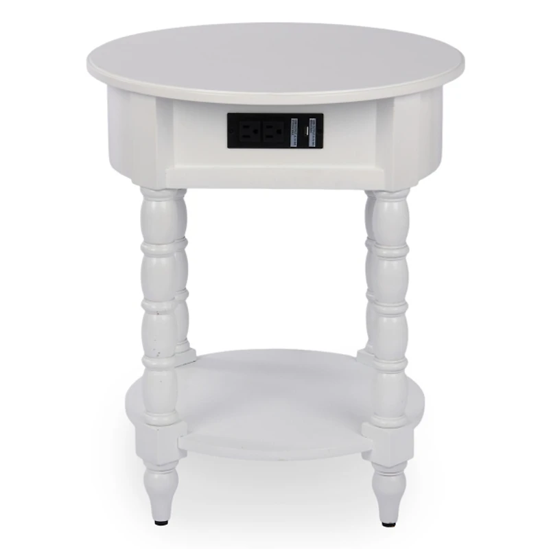 Palmer White Wood Round Charging End Table