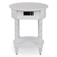 Palmer White Wood Round Charging End Table