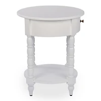 Palmer White Wood Round Charging End Table