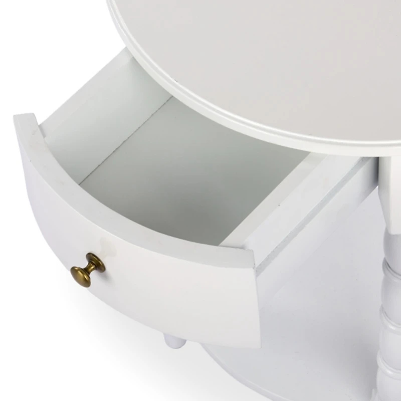 Palmer White Wood Round Charging End Table