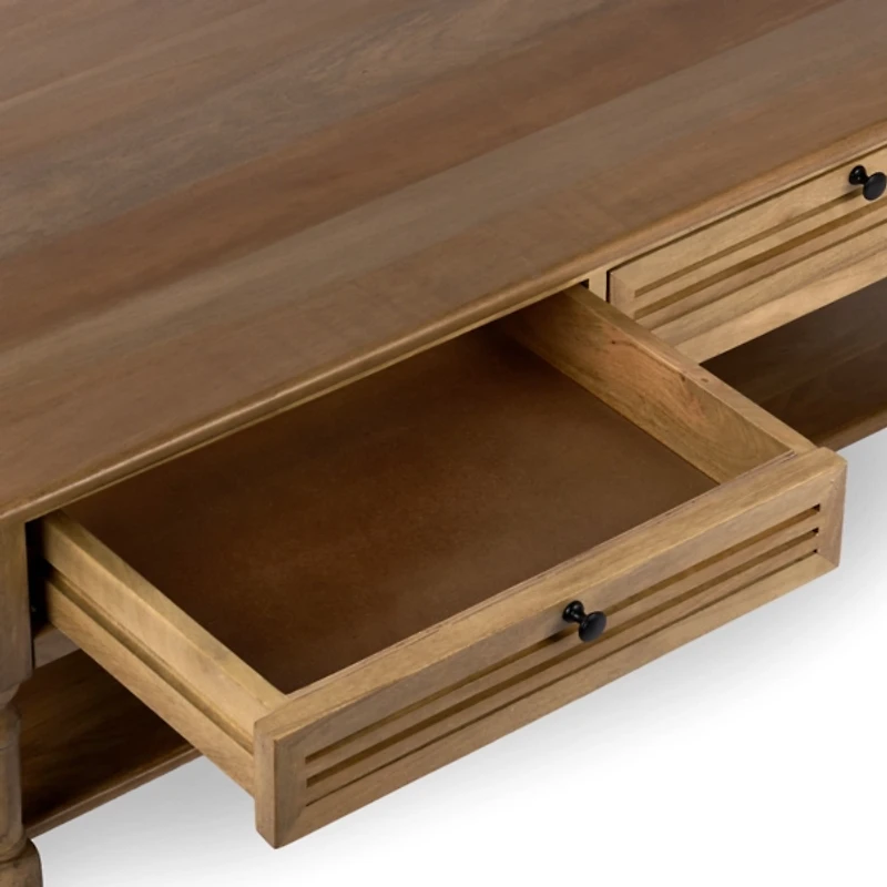 Asher Brown Wood 2-Drawer Coffee Table