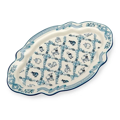 Blue Easter Animals Toile Serving Platter