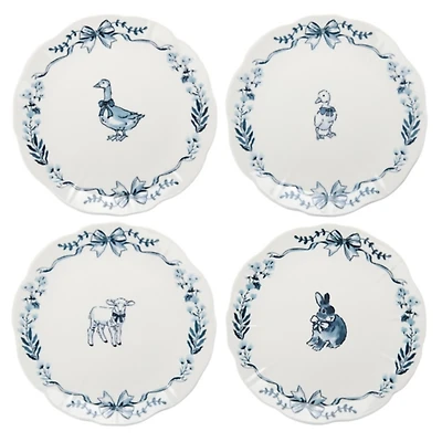 Blue Easter Animals Toile Salad Plates, Set of 2