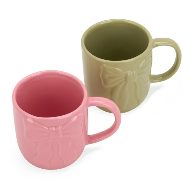 Embossed Bow Ceramic Mugs