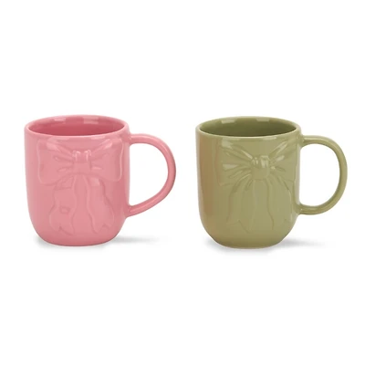 Embossed Bow Ceramic Mugs