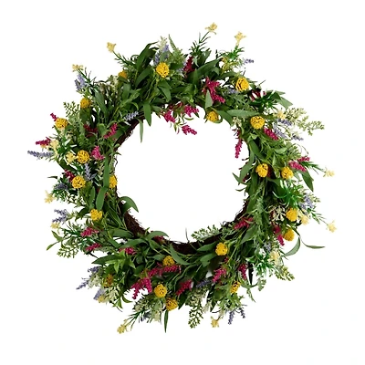 Multicolor Wildflower Leaves Wreath