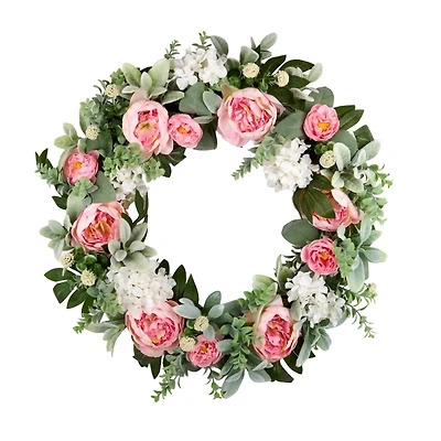 Pink Peony Lambs Ear Wreath