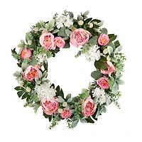 Pink Peony Lambs Ear Wreath