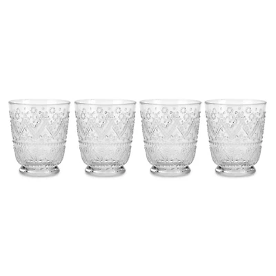 Short Clear Embossed Glass Tumblers, Set of 4