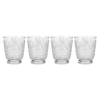 Short Clear Embossed Glass Tumblers, Set of 4