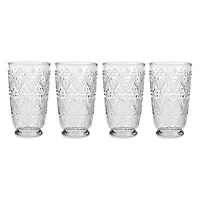 Tall Clear Embossed Glass Tumblers, Set of 4