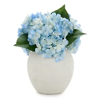 Blue Hydrangea Arrangement in White Vase
