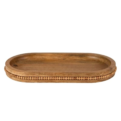 Oval Natural Wood Beaded Serving Platter