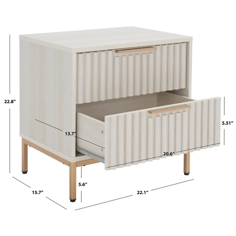 Safavieh Lylia Bleached Ribbed 2-Drawer Nightstand
