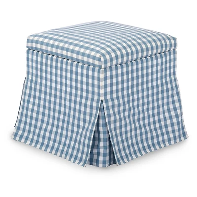 Blue Gingham Skirted Storage Ottoman
