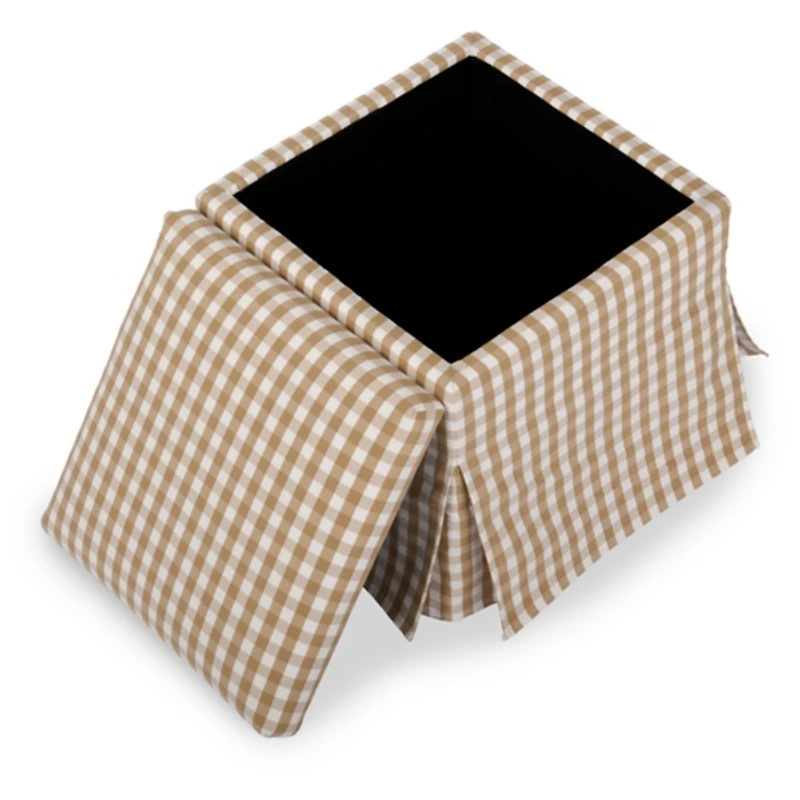 Taupe Gingham Skirted Storage Ottoman