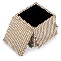 Taupe Gingham Skirted Storage Ottoman