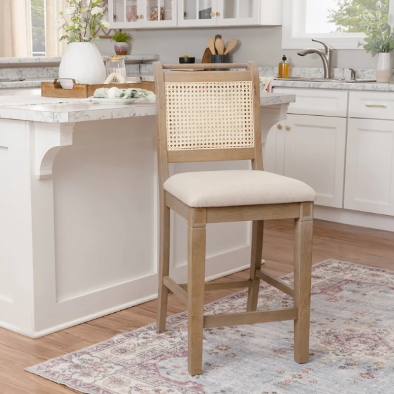 Emerson Cane Upholstered Counter Stool