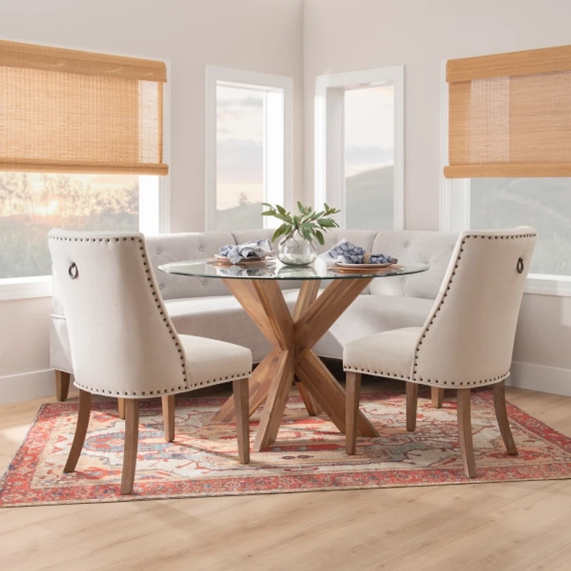 Auden Glass and Natural Wood Round Dining Table