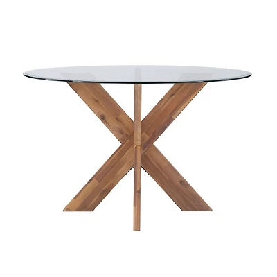 Auden Glass and Natural Wood Round Dining Table