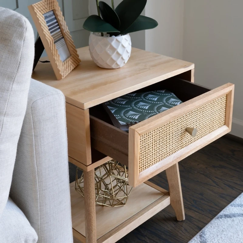 Cassie Cane and Wood Nightstand