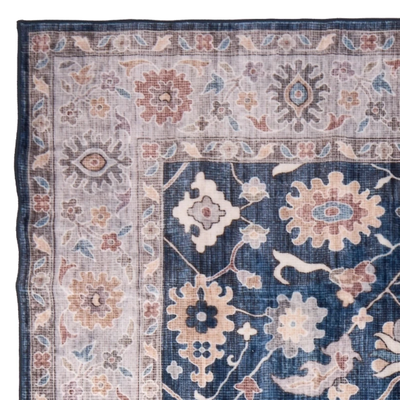 Blue Nora Washable Area Rug, 5x8