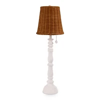 White Spindle Buffet Lamp with Rattan Shade