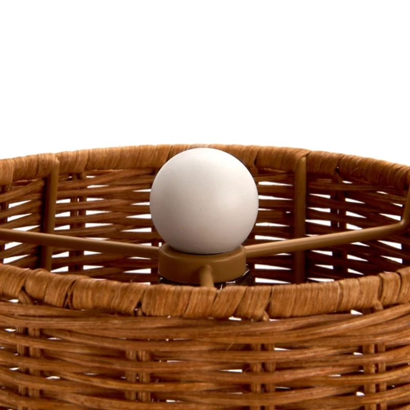 White Spindle Buffet Lamp with Rattan Shade