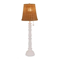 White Spindle Buffet Lamp with Rattan Shade