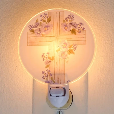 Blue Floral Cross Night Light