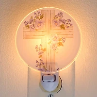 Blue Floral Cross Night Light