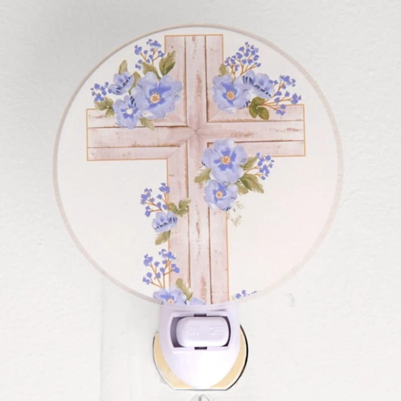 Blue Floral Cross Night Light