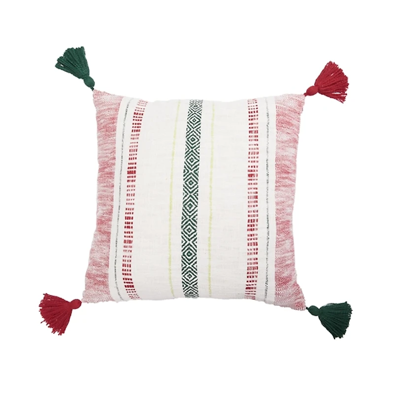 Traditional Striped Cotton Slub Christmas Pillow