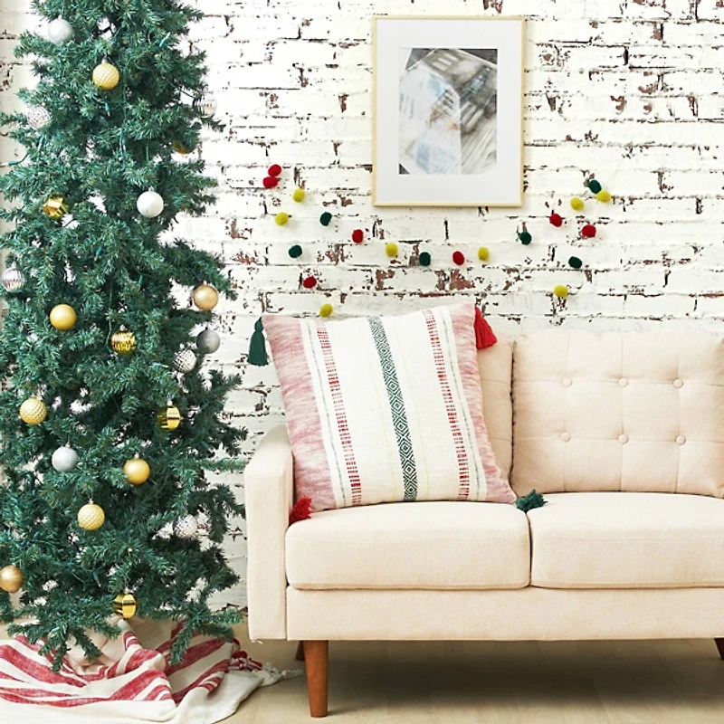 Traditional Striped Cotton Slub Christmas Pillow