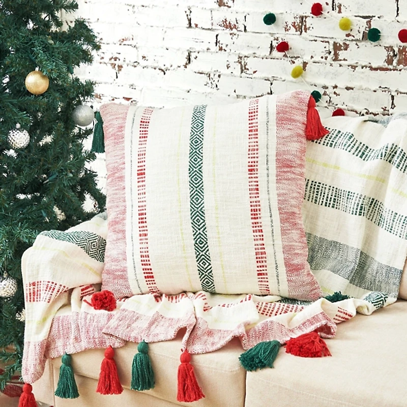 Traditional Striped Cotton Slub Christmas Pillow