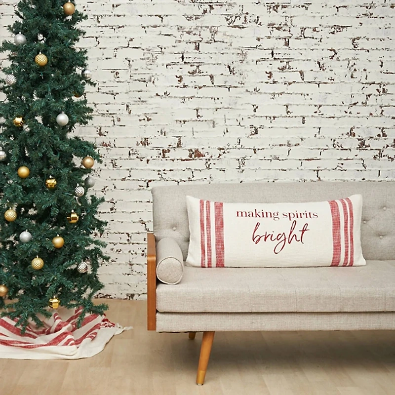 Making Spirits Bright Striped Christmas Pillow