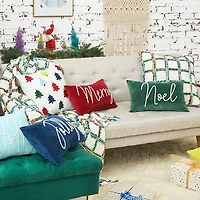 Green Velvet Noel Beaded Christmas Pillow