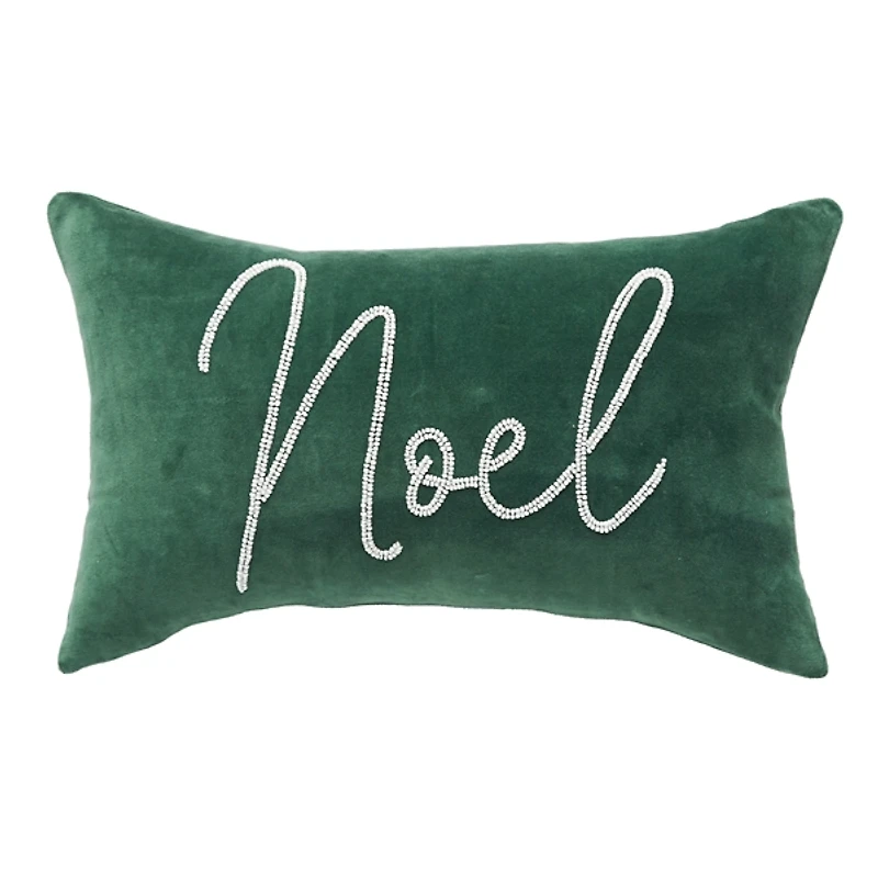 Green Velvet Noel Beaded Christmas Pillow