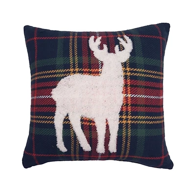 Blue Lennox Deer Plaid Christmas Pillow