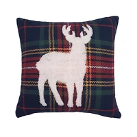 Blue Lennox Deer Plaid Christmas Pillow