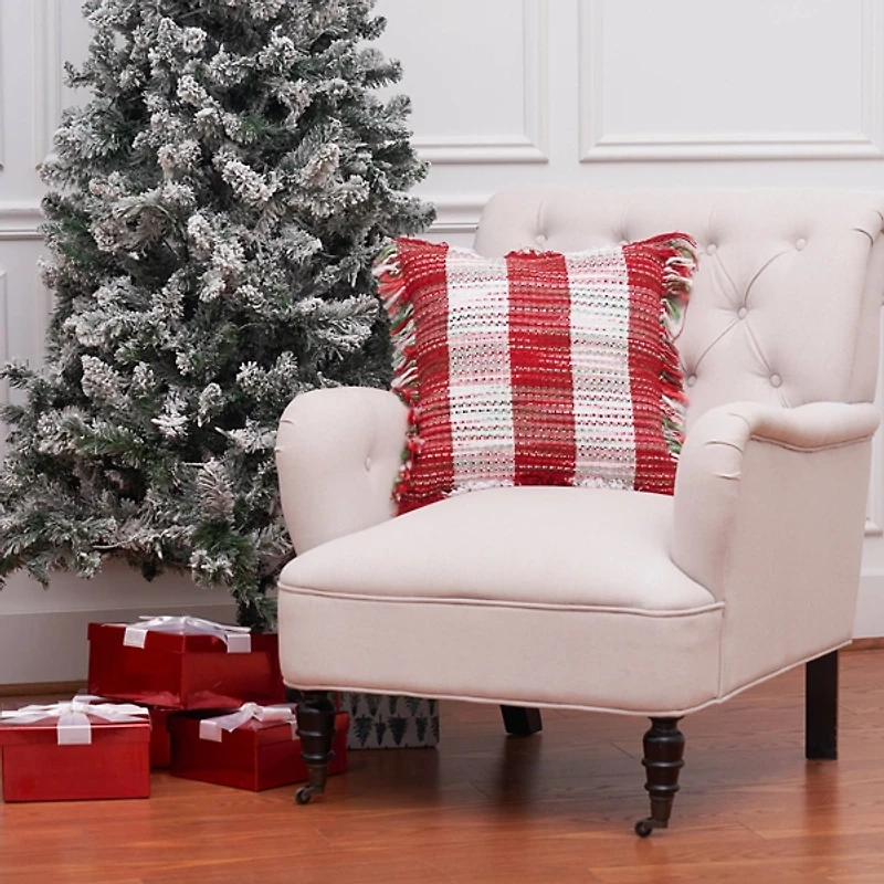 Red Woven Plaid Christmas Pillow