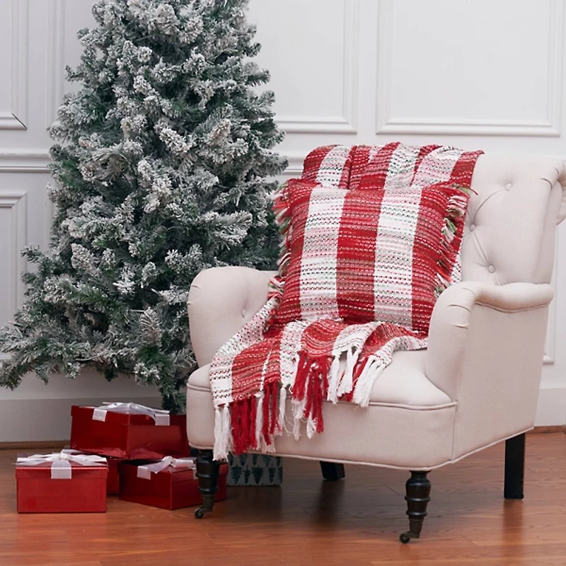 Red Woven Plaid Christmas Pillow